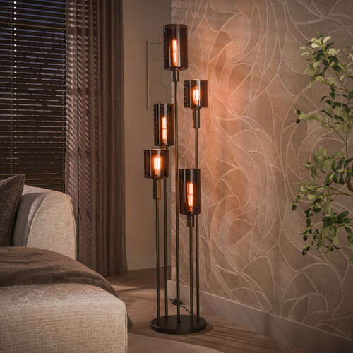 Hotel chique vloerlamp Calore 5-lichts met Sienna brown glas