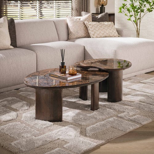 Moderne salontafel Amara set van 2 niervormig dark Emperador