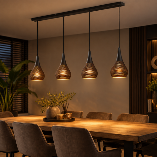Industriële hanglamp Bruciato 4-lichts zwart bruin