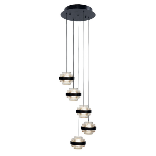 Moderne hanglamp Dynasty 5-lichts getrapt zwart met helder glas