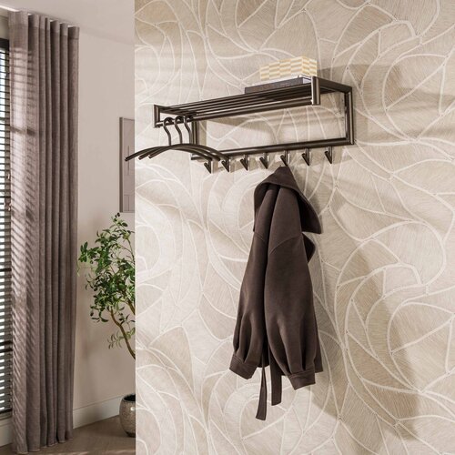 Moderne kapstok Tiyu 7 haken drift brown met hoedenplank