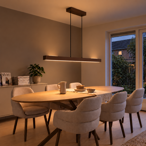 Hanglamp Traiano 140 cm bruin langwerpig lichtkleur instelbaar