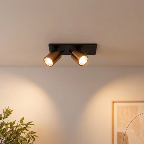 Moderne opbouwspot Peter 2-lichts zwart koffie met richtbare LED-spots