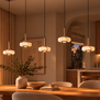 Japandi hanglamp Isabelle 5-lichts zand met albasterlook glas