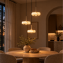 Japandi hanglamp Isabelle 3-lichts getrapt met Alabasterlook glas