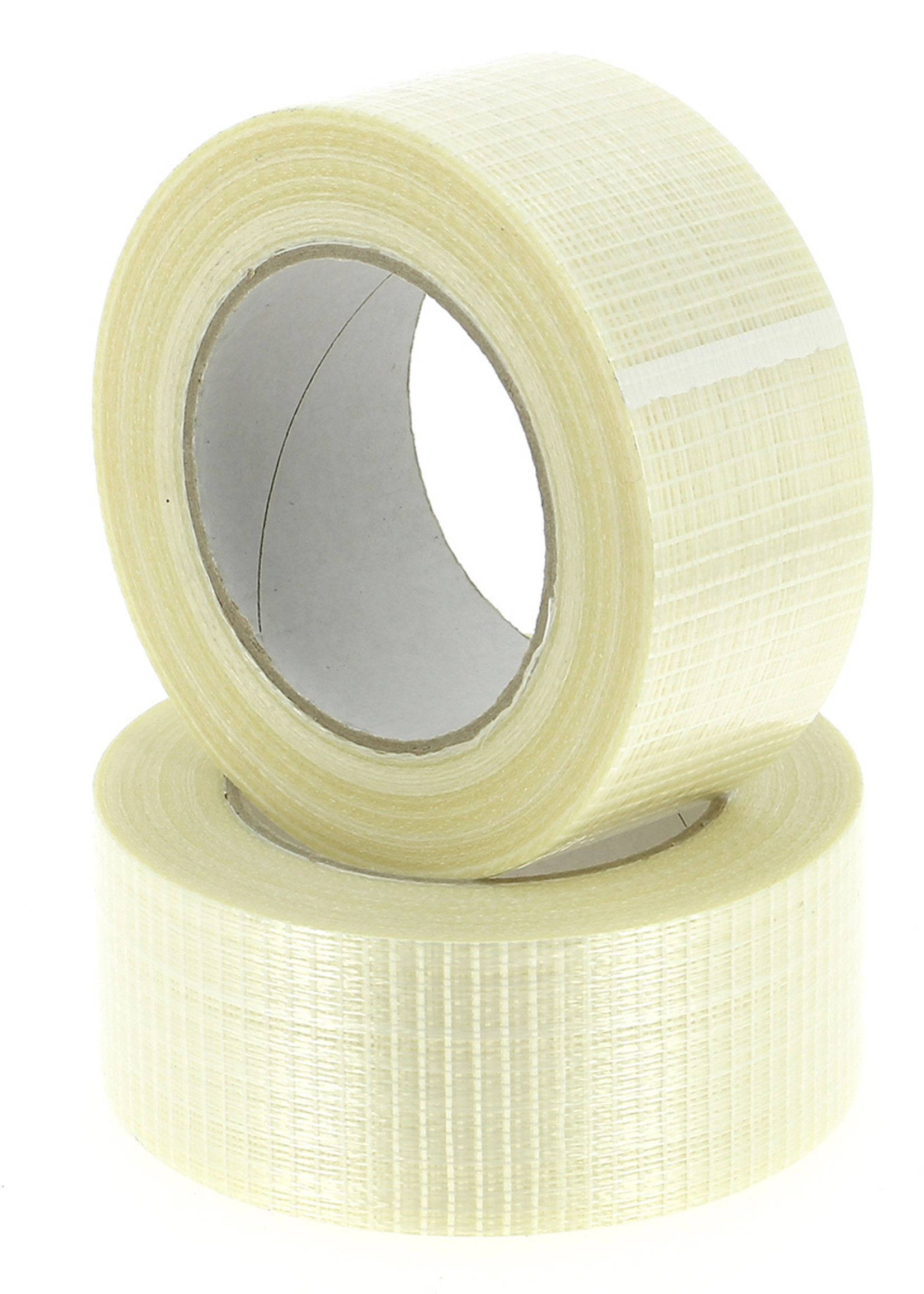 50 mm x 50 mtr (50µ) Versterkte tape (lengte versterkt) (18 stuks)