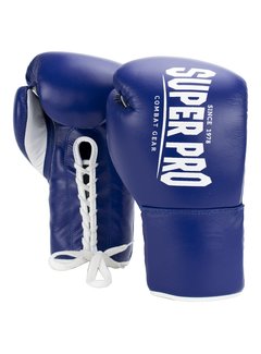 Super Pro 12 oz Combat Gear Winnaar Wedstrijdhandschoenen met Veters Blauw/Wit