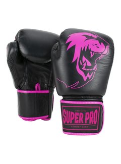 Super Pro Combat Gear Warrior Lederen (kick)bokshandschoenen Zwart/Roze