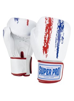 Super Pro Combat Gear Warrior Lederen (kick)bokshandschoenen Rood/Wit/Blauw