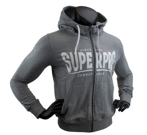 Super Pro Hoody met Rits S.P. Logo Grijs/Wit