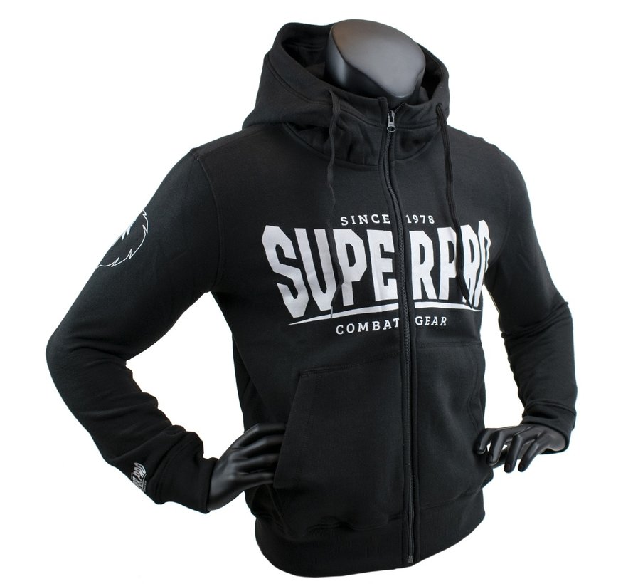 Hoody met Rits S.P. Logo Zwart/Wit
