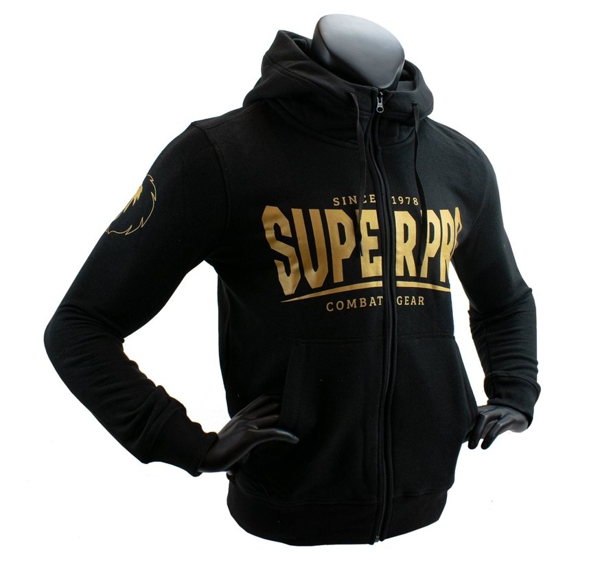 Super Pro Hoodie met Rits S.P. Logo Zwart/Goud