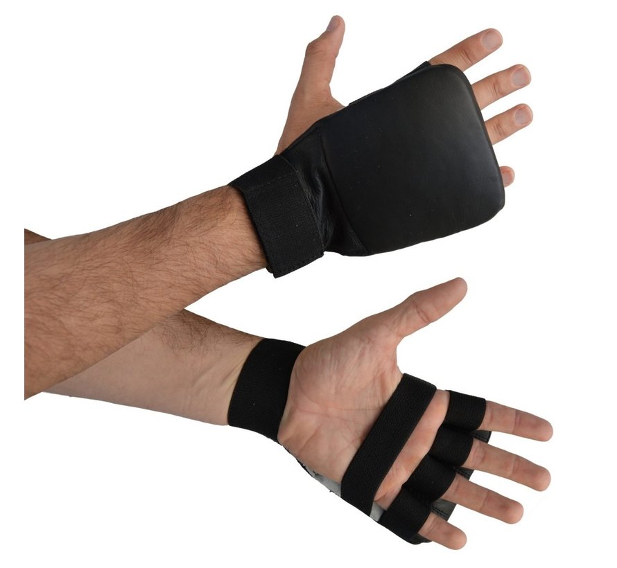 karate handbeschermers leder, zwart