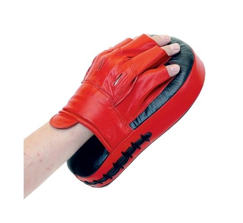 Phoenix coaching mitt, gebogen, leder, rood+zwart