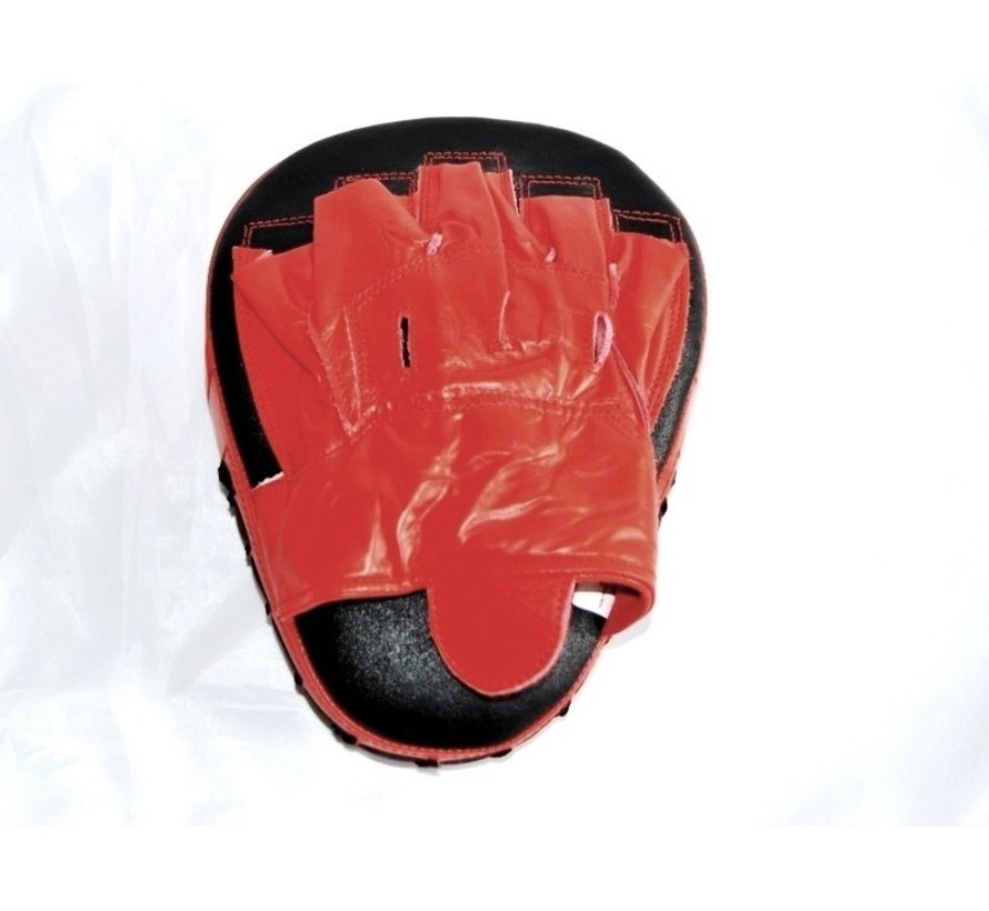 Coaching mitt, gebogen, leder, rood+zwart