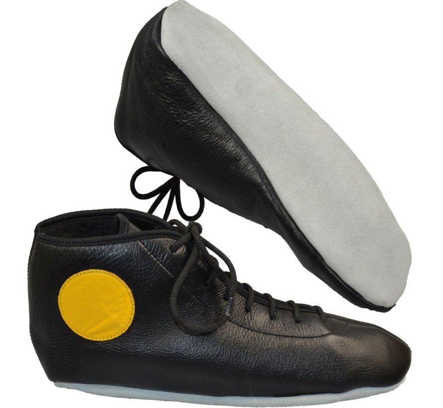 Sambo schoenen, zwart leder, witte zool