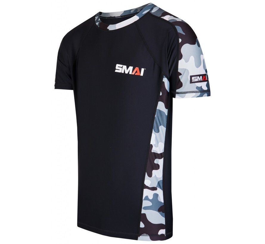 rashguard, zwart-camo