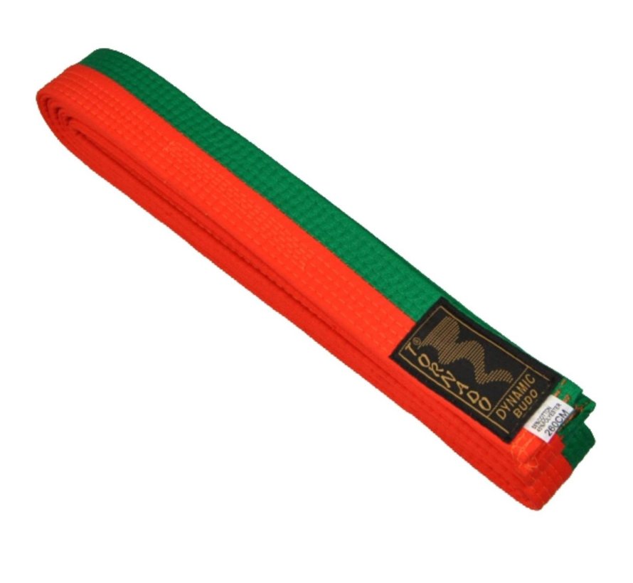 poom vechtsportband, half oranje, half groene