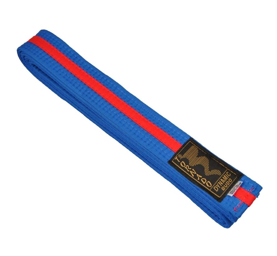 dubbel gekleurde vechtsportband, blauw-rode streep
