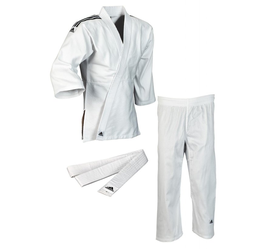 Judopak "Club" wit, met zwarte strepen