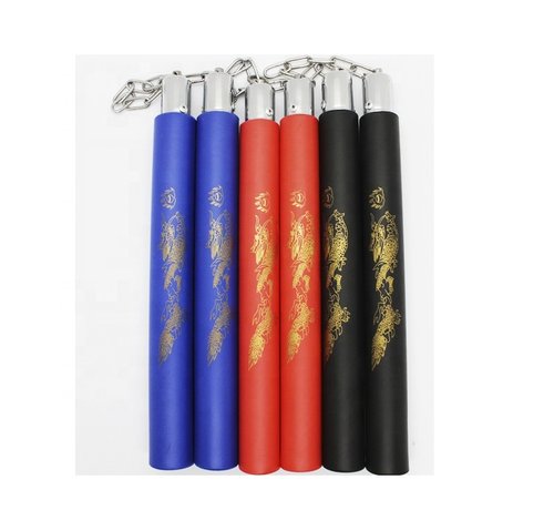 3 X Nunchaku met ketting  - zwart -rood -blauw