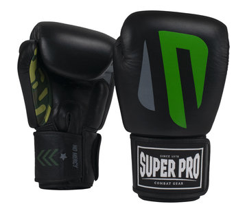 Super Pro (kick)Bokshandschoenen Leder No Mercy Zwart/Groen/Zilver