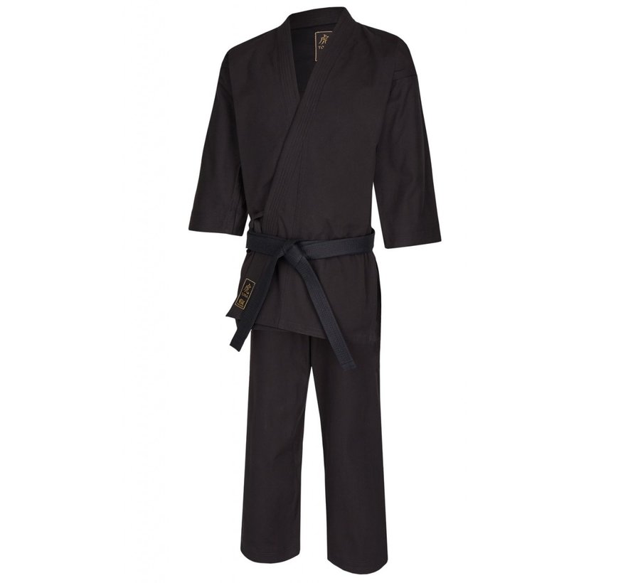 TORA zwart karate pak, 14oz wit Canvas