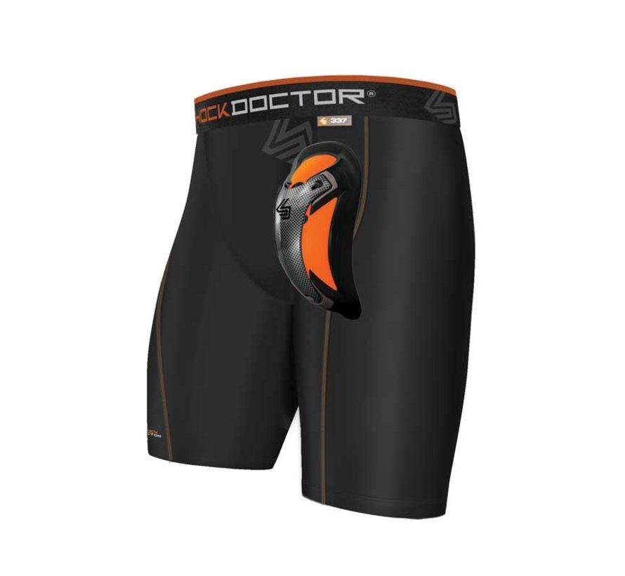 Shock Doctor Compression Short met Ultra Carbon Flex Cup Kruisbeschermer Zwart