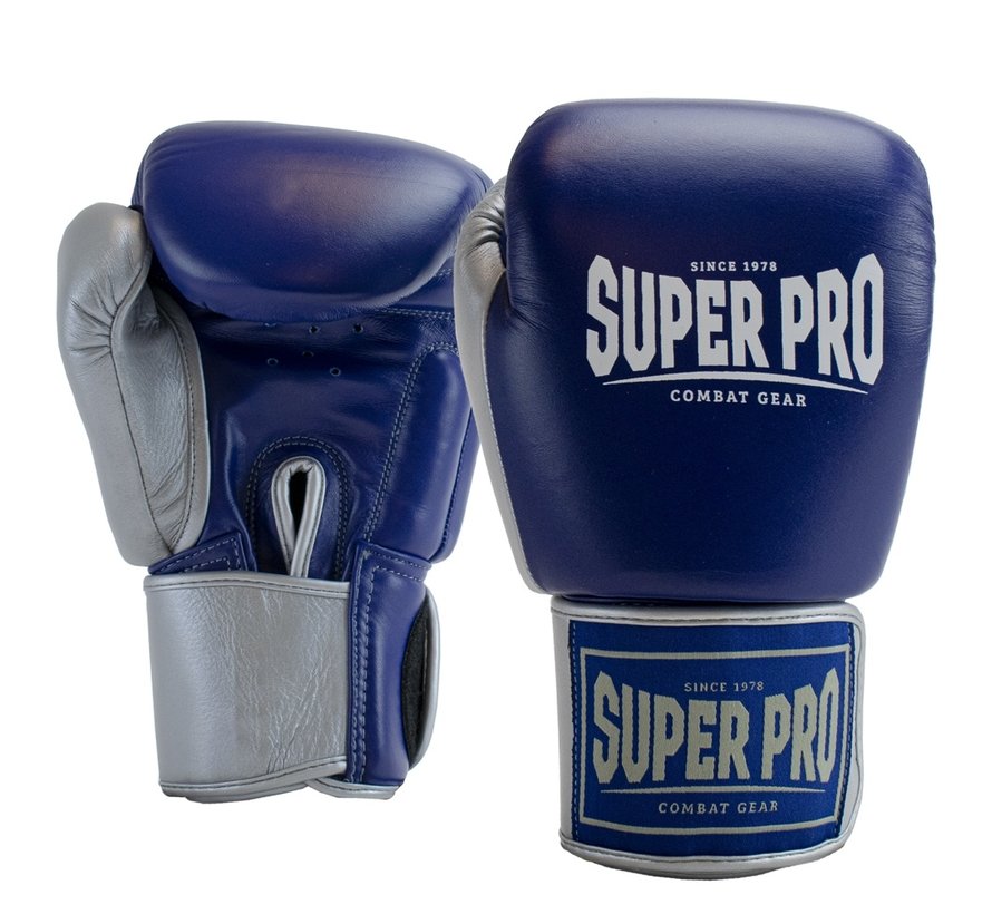 Super Pro Lederen (thai)bokshandschoenen Enforcer Blauw/Zilver/Wit