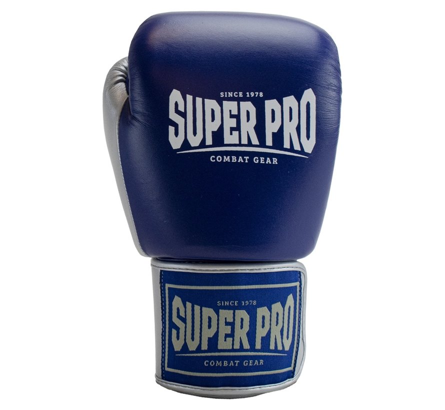 Super Pro Lederen (thai)bokshandschoenen Enforcer Blauw/Zilver/Wit
