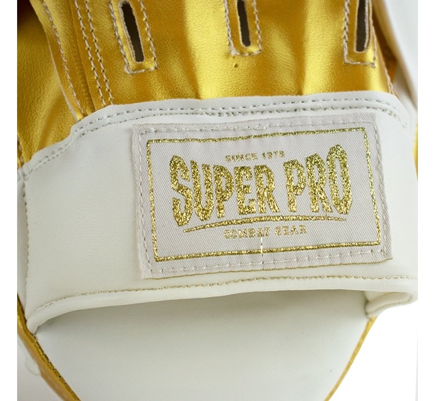 Super Pro Combat Gear Handpads Gebogen PU Wit/Goud