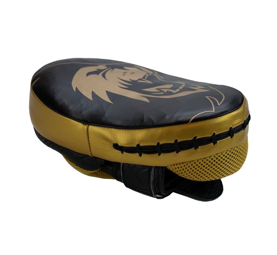 Super Pro Combat Gear Handpads Gebogen Leer Zwart/Goud