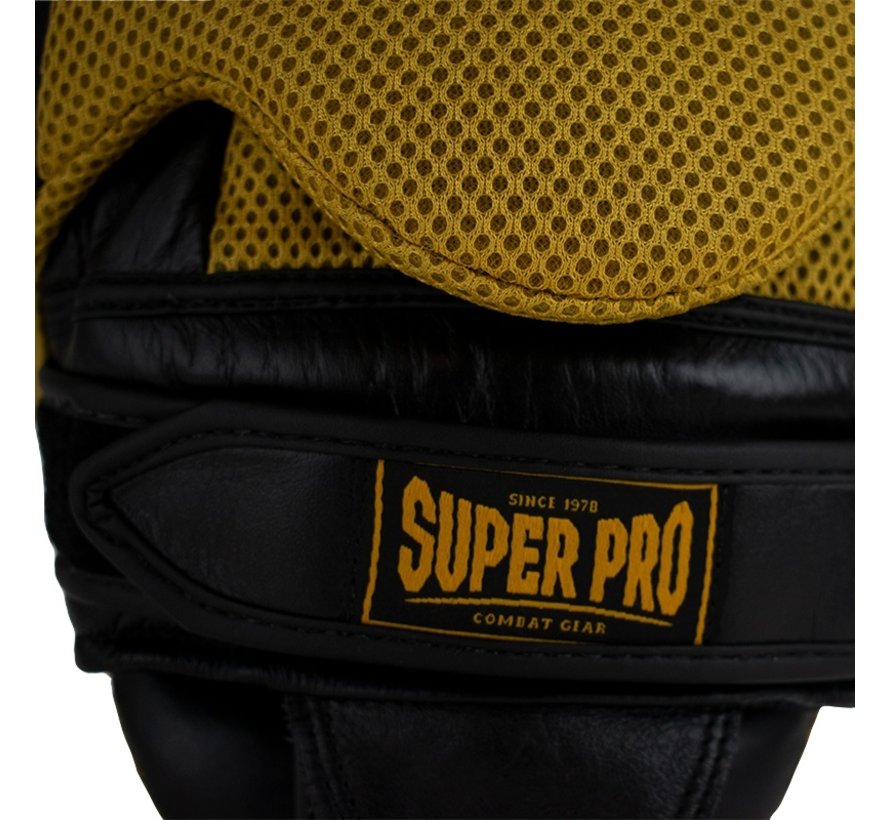 Super Pro Combat Gear Handpads Gebogen Leer Zwart/Goud