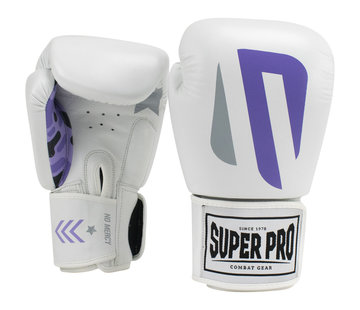 Super Pro Super Pro Combat Gear (kick)Bokshandschoenen Leder No Mercy Wit/Paars/Zilver