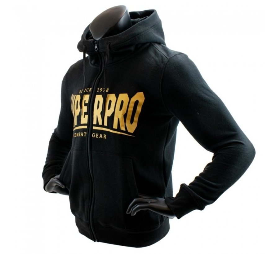 Super Pro Hoodie met Rits S.P. Logo Zwart/Goud