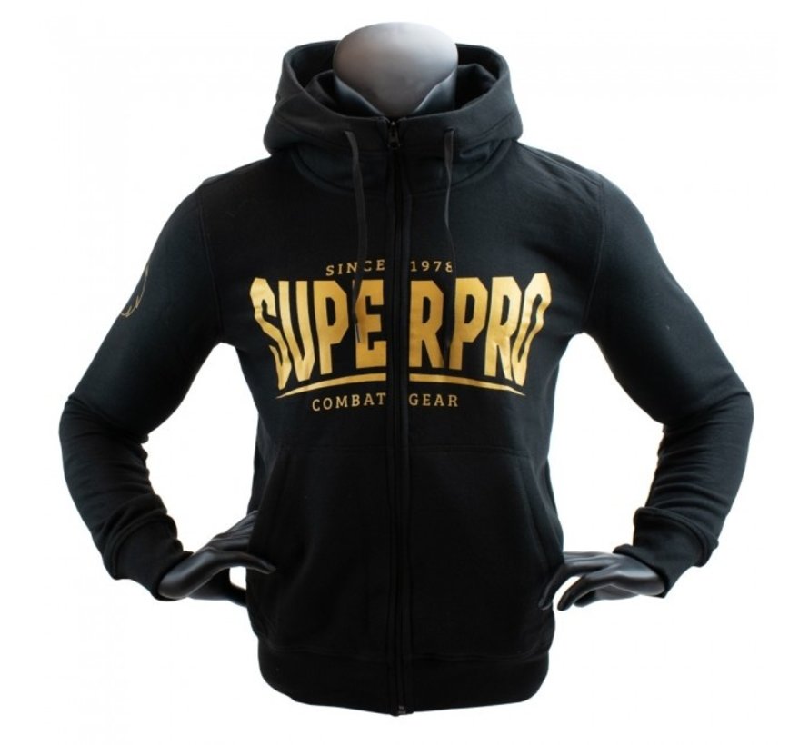 Super Pro Hoodie met Rits S.P. Logo Zwart/Goud