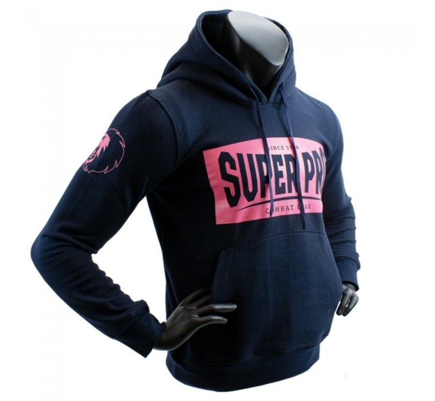 Super Pro Hoodie S.P. Block-Logo Donker Blauw/Roze