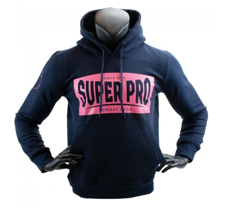 Super Pro Hoodie S.P. Block-Logo Donker Blauw/Roze