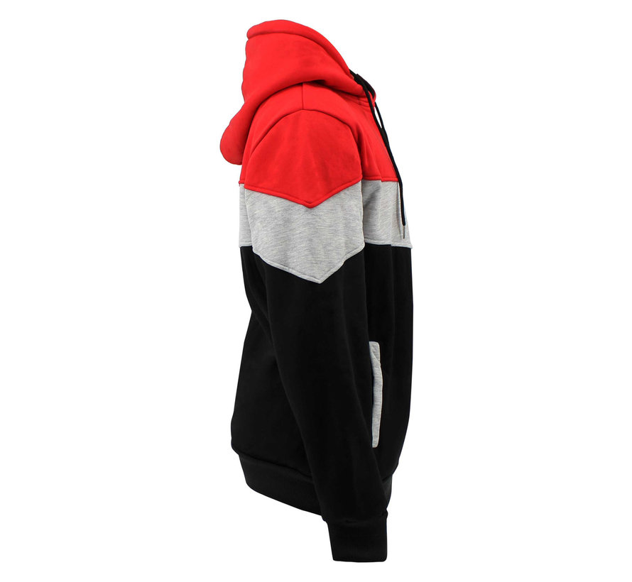 Hoodie tricolore unisex Rood fleece