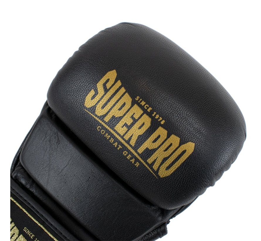 Super Pro Combat Gear MMA Shooter Handschoenen Leder Zwart/Goud