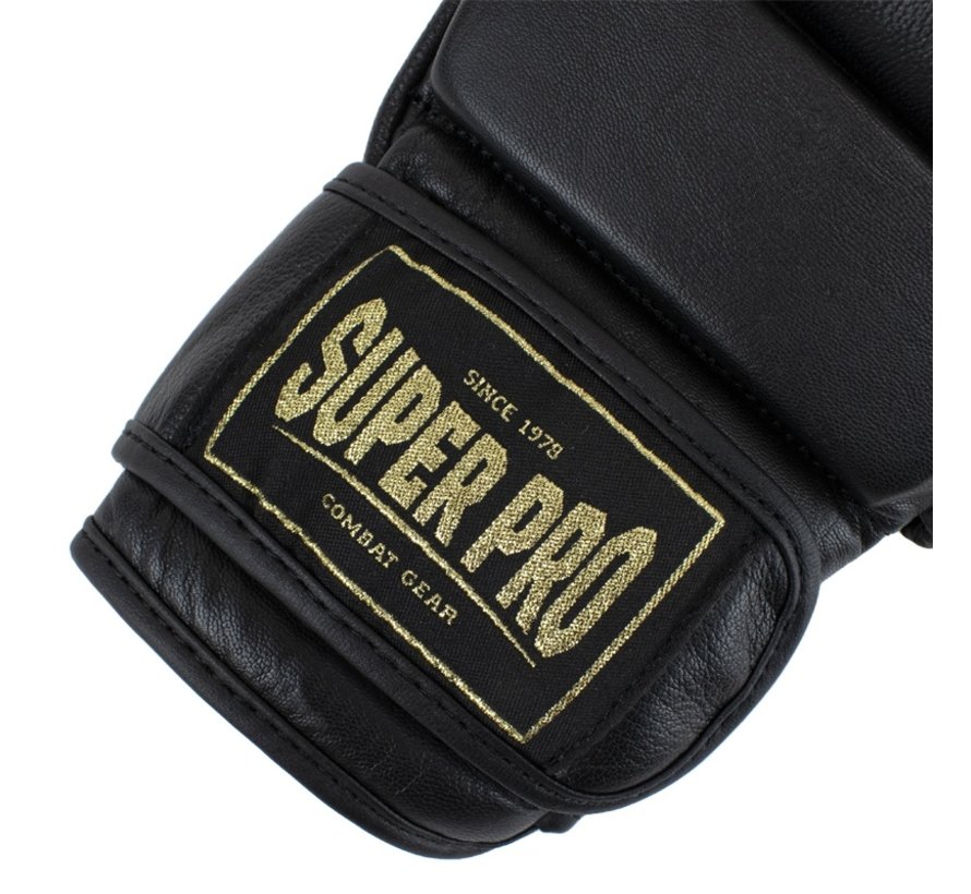 Super Pro Combat Gear MMA Shooter Handschoenen Leder Zwart/Goud