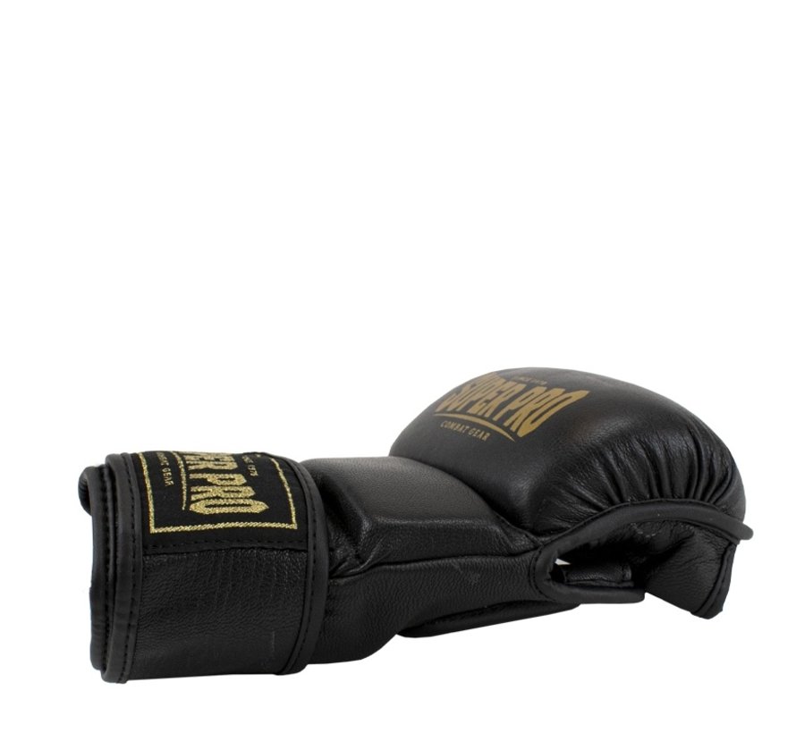 Super Pro Combat Gear MMA Shooter Handschoenen Leder Zwart/Goud