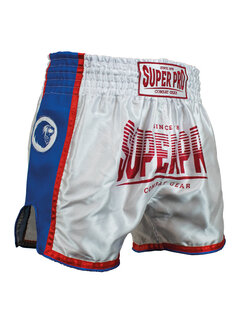 Super Pro Super Pro Combat Gear Thai Short Stripes Wit/Blauw/Rood