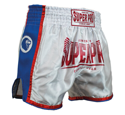 Super Pro Super Pro Combat Gear Thai Short Stripes Wit/Blauw/Rood