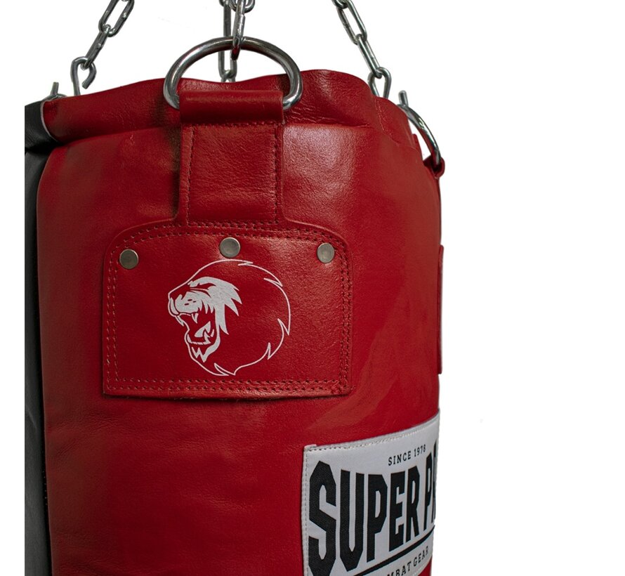 Super Pro Leather Punch Bag Split Zwart/Rood 152x35 cm