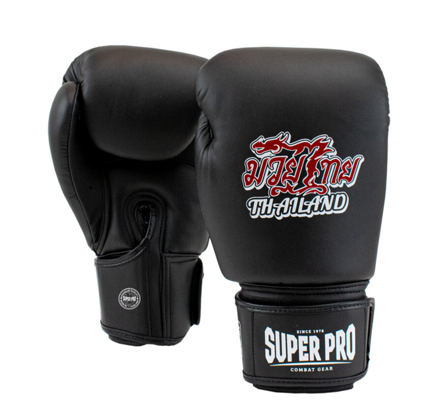 Super Pro Combat Gear Thaibokshandschoenen Leder Pattaya MADE in THAILAND Zwart