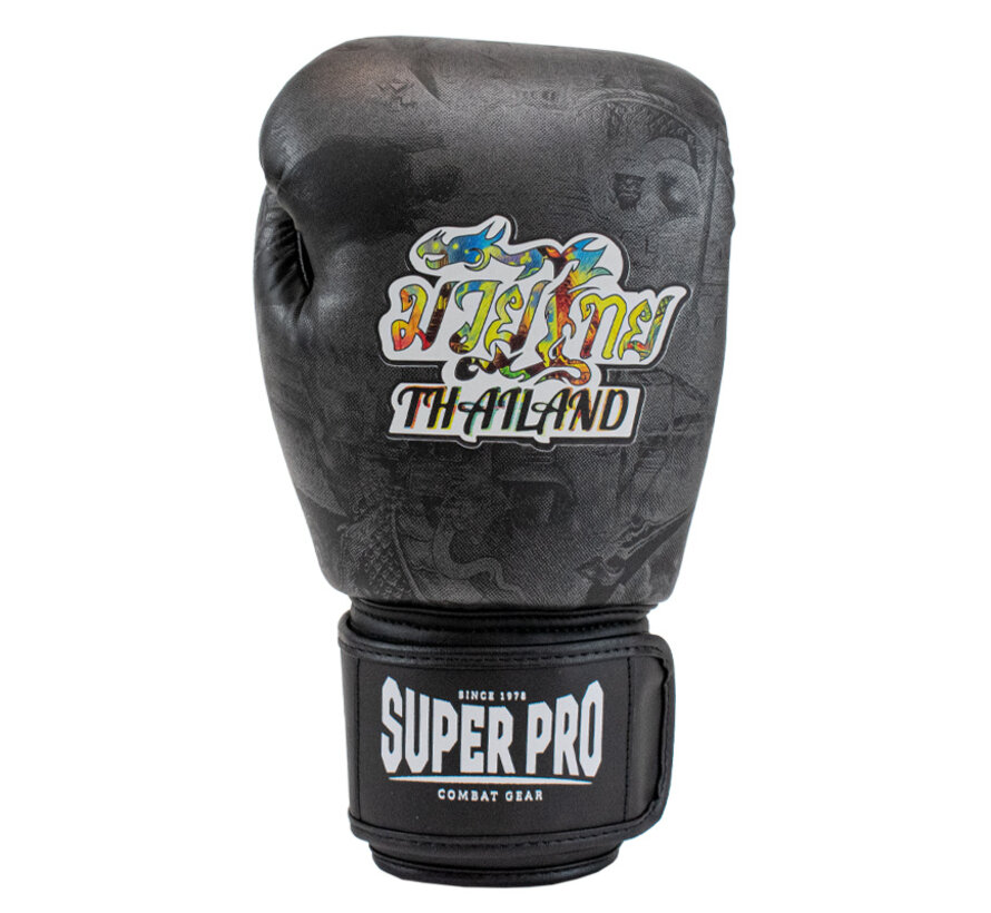 Super Pro Combat Gear Thaibokshandschoenen Leder Pattaya MADE in THAILAND Zwart