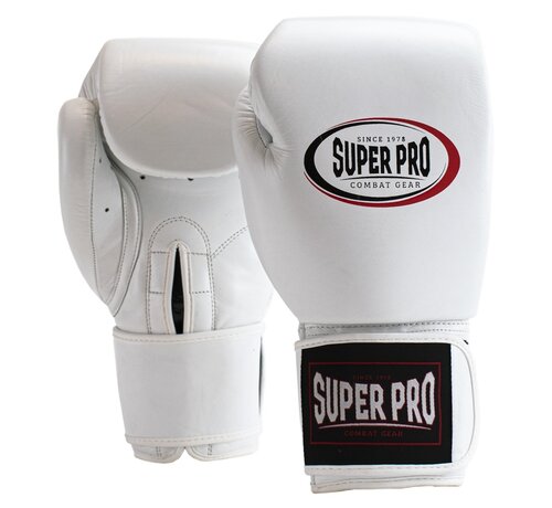 Super Pro Combat Gear Thai-Pro Lederen (Thai)bokshandschoenen Wit/Zwart  - 14 oz - OP=OP