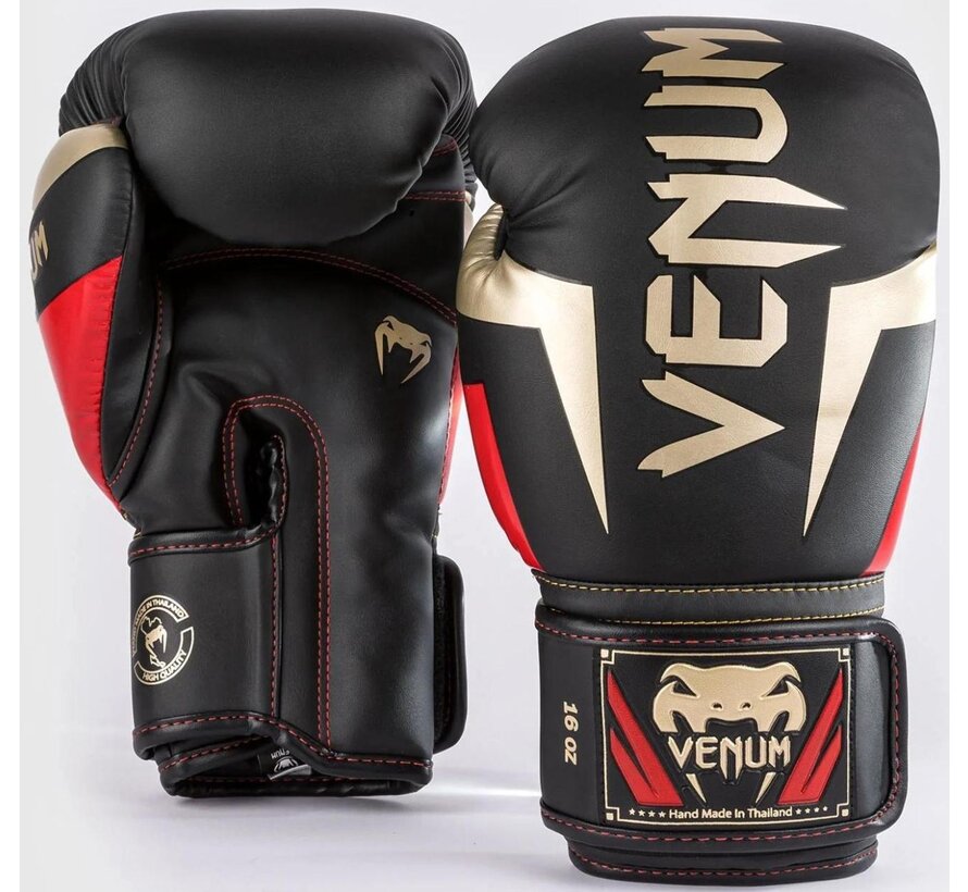 Venum Elite bokshandschoenen - zwart/ goud / rood
