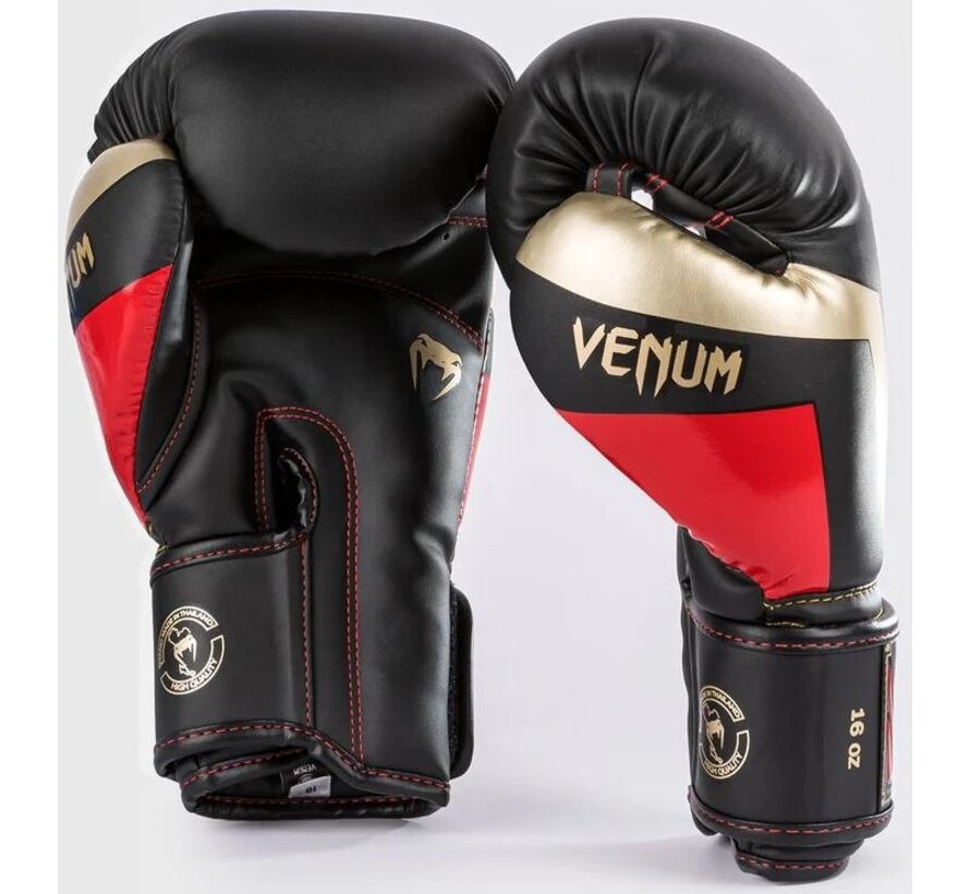 Venum Elite bokshandschoenen - zwart/ goud / rood